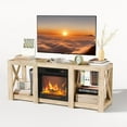 thumbnail image 2 of VINGLI Fireplace TV Stand up to 70 inch TVs, Farmhouse Entertainment Center with Electric Fireplace Heater & Adjustable Shelves, Fireplace Media Console Table, Natural Oak, 2 of 8