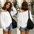 thumbnail image 4 of Titcea Off the Shoulder Sweatshirt for Women Solid Color Long Sleeve Pullover Sweater Home Daily Shopping Loose Comfy Fall Sweatshirts S-3XL, 4 of 8