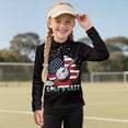thumbnail image 2 of Psesaysky Girls USA Flag Golf Print Fleece Long Sleeve Shirts Soft Half Zip Pullover Sweatshirt Stand-up Collar Kids Athletic Winter Jacket 12-13 Years, 2 of 6