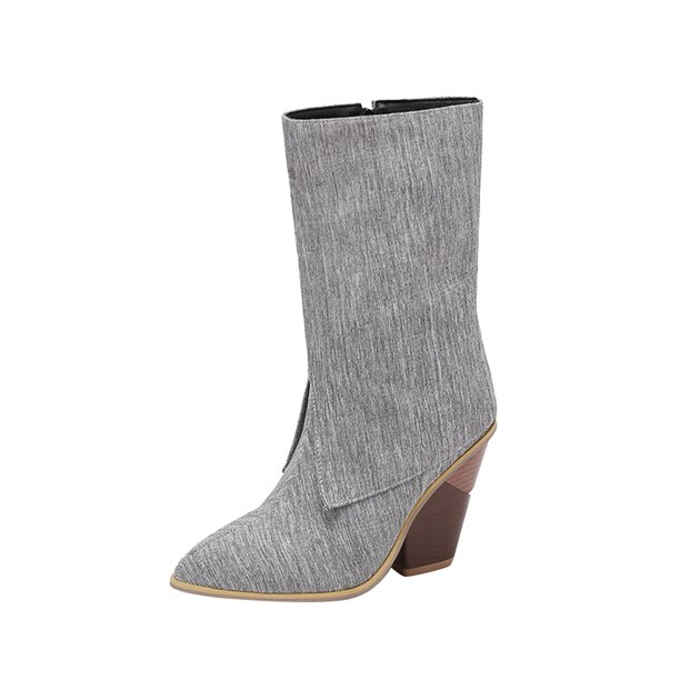 NECHOLOGY Botas Mujer Adulto Femenino Zapatos Botines de mujer Botas de tacón grueso con cremallera lateral de mezclilla a la moda para mujer (Grey, 8.5)