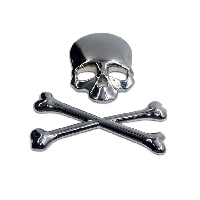 T Tocas Skull Crossbone Pirate Car 3D Emblema Logo Insignia de metal cromado Etiqueta adhesiva Decoraciones Lado Trasero Tronco Etiqueta Universal para auto camión Plata