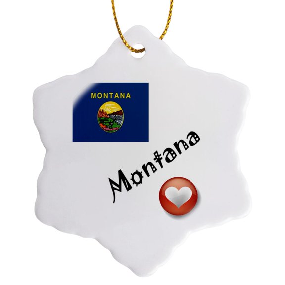 3drose, I Love Montana, 3 inch Snowflake Porcelain Ornament