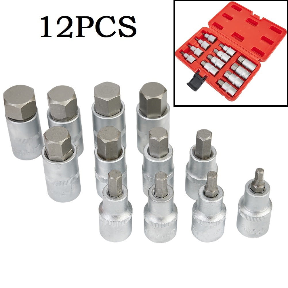 12 Pcs 1/2 inch Drive Impact Hex Bit Socket Set H5-H22 Hexagon Wrench Sockets Set