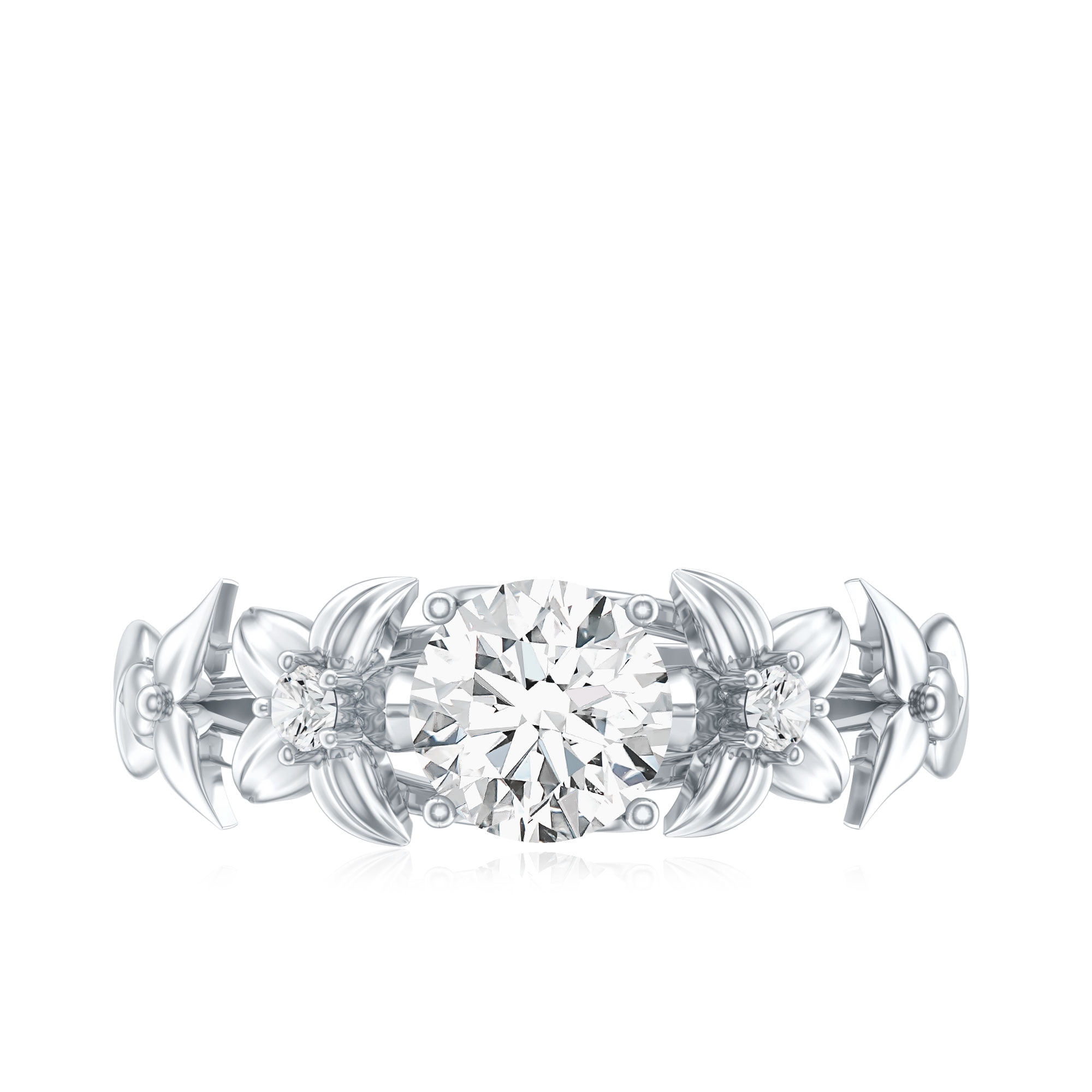 Rosec Jewels Nature Inspired Flower Ring for Women, Moissanite Solitaire Engagement Ring, 14K White Gold, US 10.00
