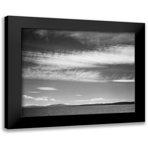 Adams, Ansel 14x12 Black Modern Framed Museum Art Print Titled - Lake, narrow strip of mountains, low horizon, Yellowstone Lake, Yellowstone National Park, Wyoming,