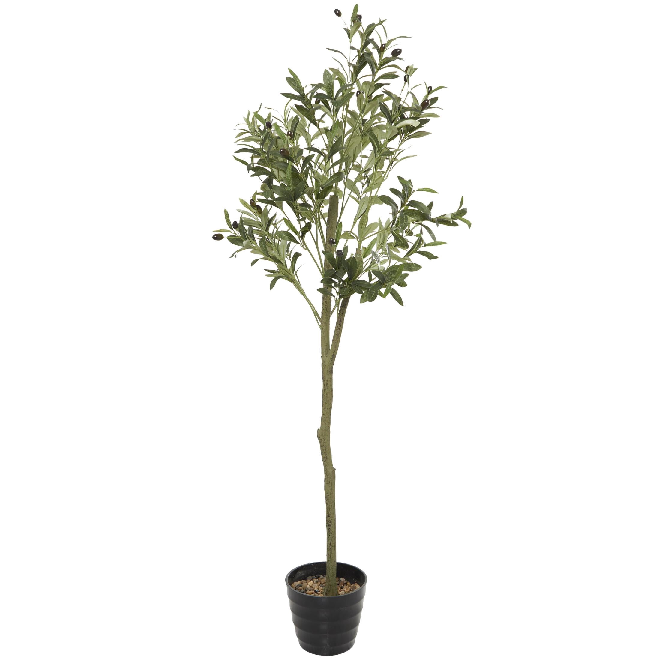 DecMode 59" Artificial Olive Tree in Realistic Leaves and Black Melamine Pot