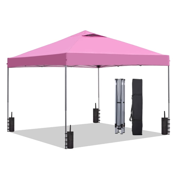 Outdoor Basic 10'x10' Pop up Canopy Tent with Adjustable Height, Outdoor Canopy with 4 Sandbags,for Events, Parties, Gatherings, Camping,Pink.