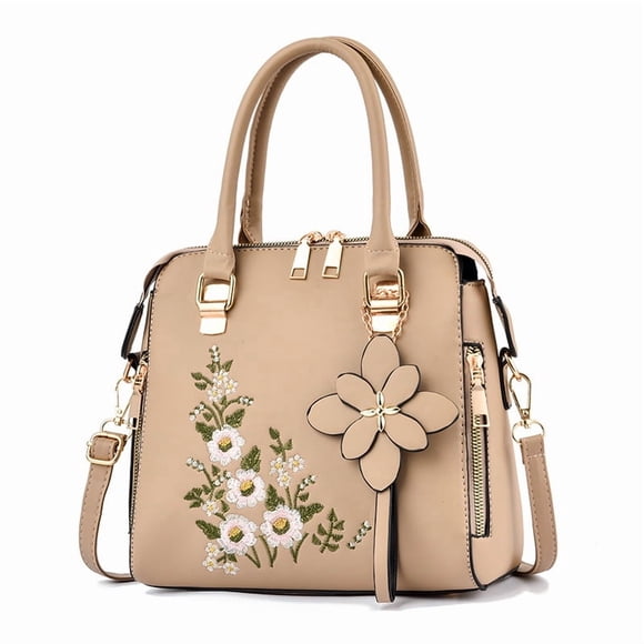 Womens Embroidery Satchel Bags Handle Shoulder Handbags and Purses Zipper Compartment Leather Crossbody Tote Bag