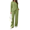 thumbnail image 2 of Dzrciro Sets for Women, Long Sleeve Crew Neck Irregular Wrap Tops and Elastic High Waist Wide Leg Pants 2 Piece Sets with Pockets, Soft Vacation Womens Sets S‑2XL, 2 of 7