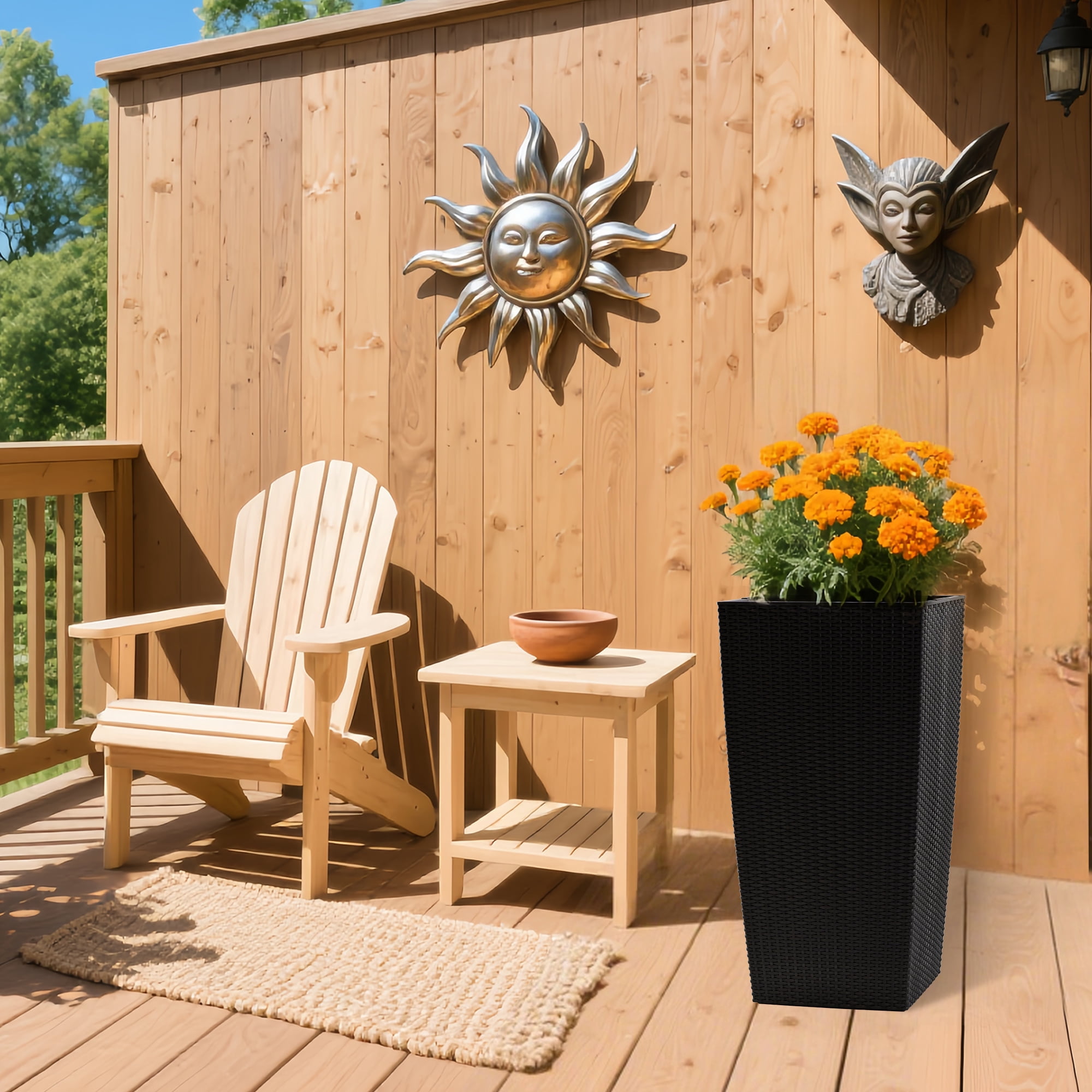 30" Large Tall Planters for Indoor Outdoor,Modern Planter Pots with Self-Watering Drainage Holes&Inner Trays for Garden,Patio,Porch,Backyard,Set of 1,Black
