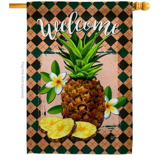 Angeleno Heritage H137026-BO Welcome Pineapple Food Fruit 28 x 40 in. Double-Sided Decorative Vertical House Flags for Decoration Banner Garden Yard Gift