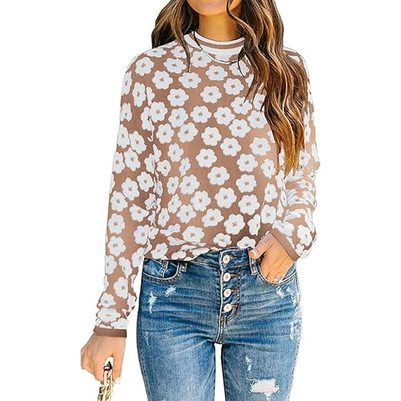 PRETTYGARDEN Women's Knit Floral Print Sweater Crewneck Long Sleeve Lightweight Pullover Sweatshirt
