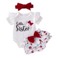 thumbnail image 2 of Aojekbee Baby Girl Baseball Outfit, Letter Print Short Sleeve Romper Layered Ruffle Shorts Bow Headband 3 Piece Set for Summer, 2 of 10