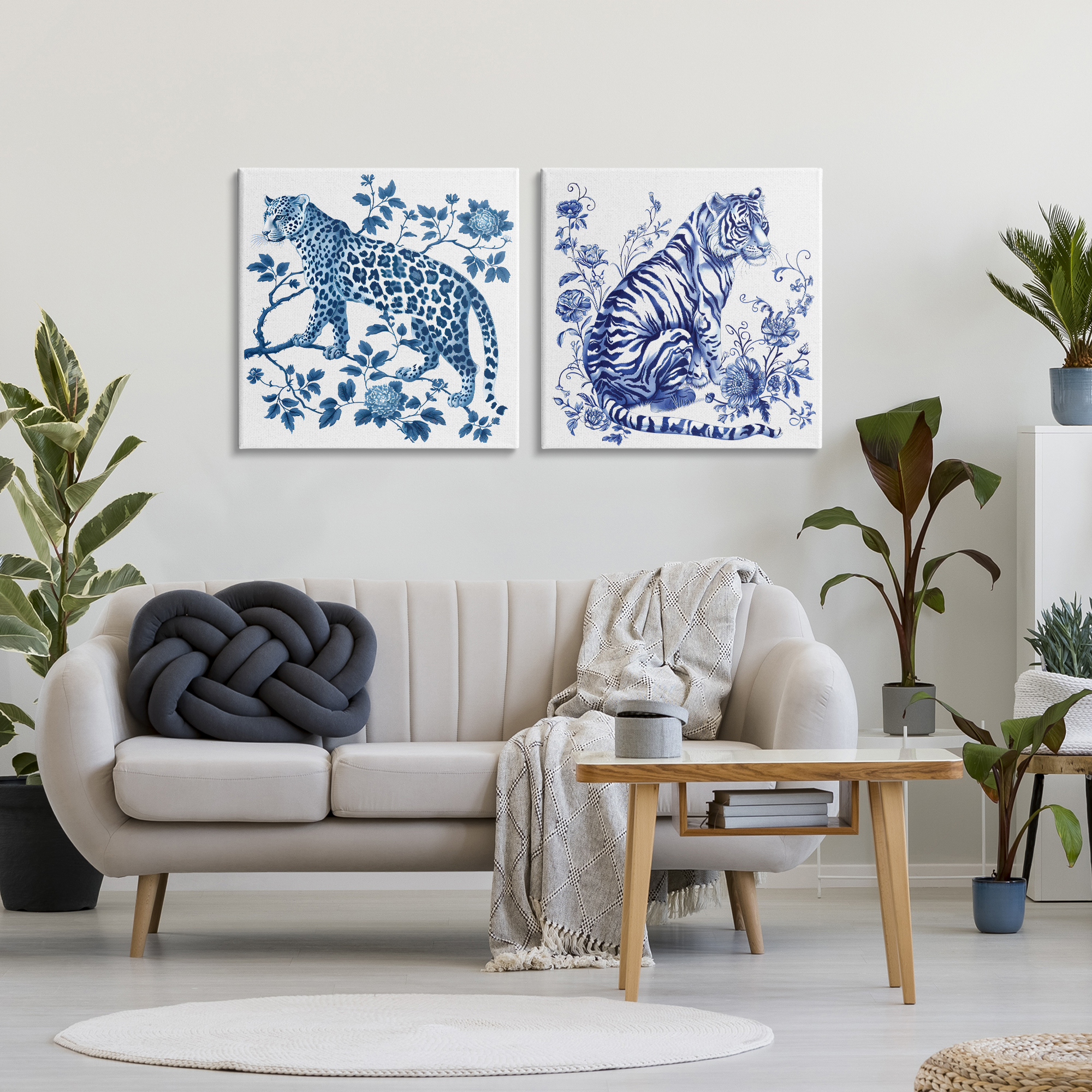 Ornate & Detailed Large Cats 2 Piece Canvas Wall Art Set, design by Lettered and Lined