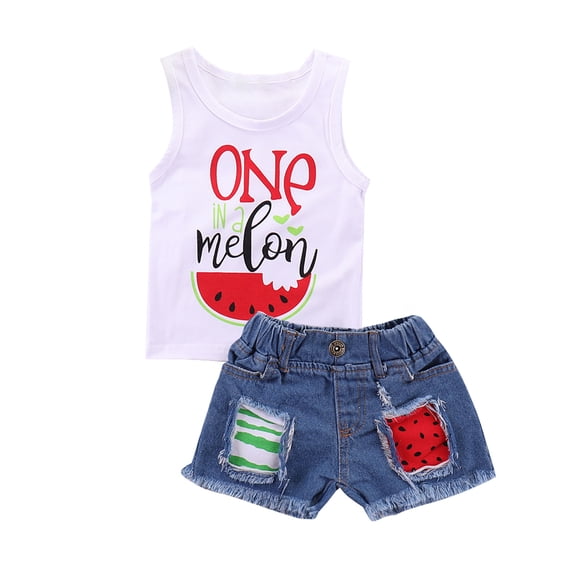 6 Months Baby Girls Clothes 12 Months Girls Summer Short Sets Infant Girls Sleeveless Letter Print Top Denim Shorts 2PCS Set White