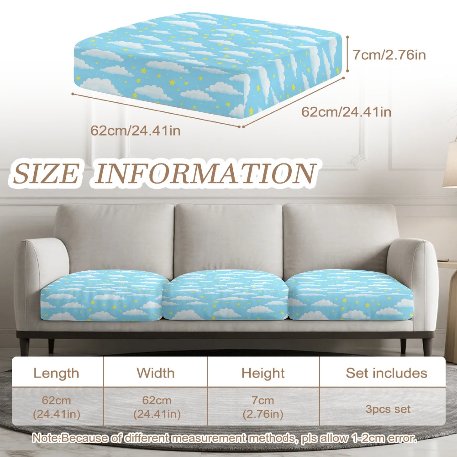 Xoenoiee Blue Cloud Star Print Stretch Couch Cushion Cover Plush Cushion Slipcover for Chair Loveseat Sofa Cushion Furniture Protector Seat Cushion Sofa Cover