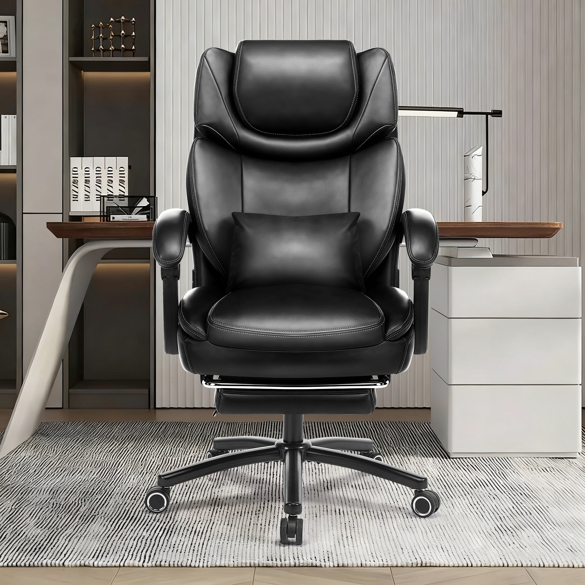 EOP 500LBS Big and Tall Office Chair with Footrest, Rocking Heated Massage High Back Computer Chair, 3D Linkage Armrests Desk Chair with Lumbar Pillow, Class-3 Gas Lift, Black