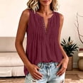 thumbnail image 7 of Women's Cotton Pleated Tank Top Summer Comfy Crew Neck Button Down Tee Tank Loose Fit Casual Sleeveless Daily Wear Shirts Wine, 7 of 7