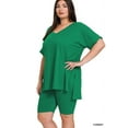 thumbnail image 2 of Zenana Women's Brushed DTY Microfier V-Neck Short Sleeve Hi-Low Hem & Biker Short Loungewear Set, 2 of 3