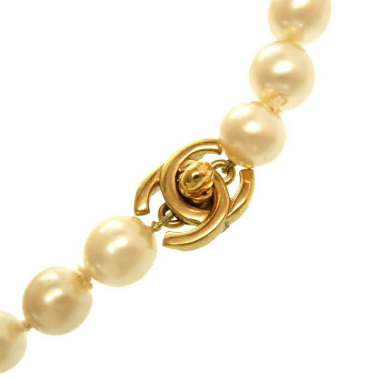 Pre-Owned Chanel Coco Mark Turnlock Pearl Necklace Fake Gold Hardware  Accessories Vintage (Good) 
