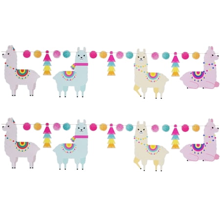 2 Pastel Llama Party Decoration Banner Paper Garland Decor 12 Feet