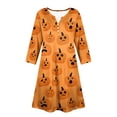 thumbnail image 5 of WTOBBY Women's Fashionable V-Neck Halloween Printed Dress with Button Detail and 3/4 Sleeve Pockets - Stylish and Functional Dress for Women,Orange M, 5 of 6