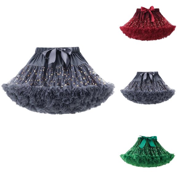 HAOTAGS Fluffy Skirts GirlsAdjustable Elastic Waist Performance Mini Skirt Green XS