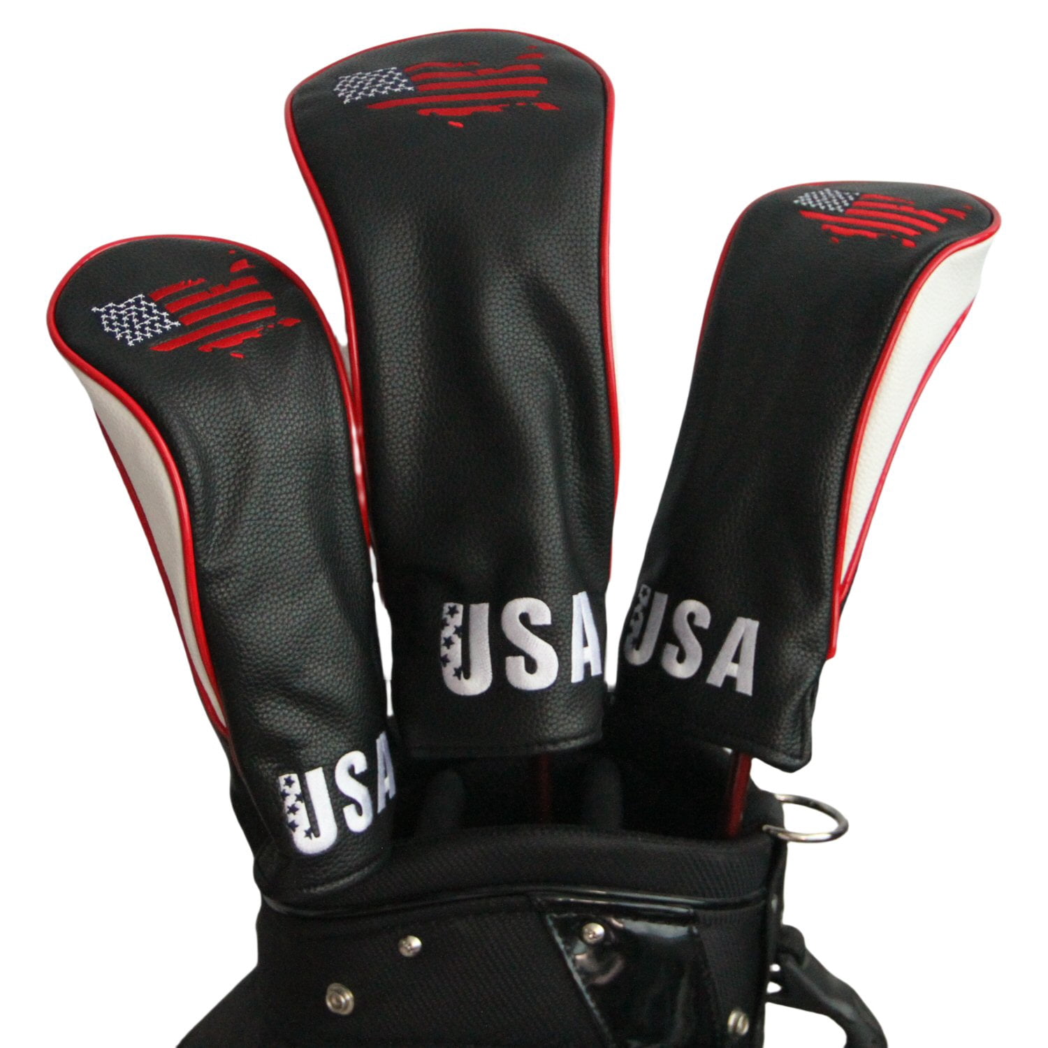 USA Flag Covers Driver 1 3 5 Headcovers 3Pcs Black
