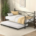 thumbnail image 2 of VECELO Twin Size Metal Daybed with Trundle for Bedroom, Living Room, Enhanced Metal Slats Support, Black, 2 of 8