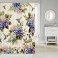 thumbnail image 2 of Manfei Cute Hydrangea Flower Shower Curtain 72Wx78L, Chic Blossom Hummingbird Bath Curtain, Pink Blue Cream Green, 2 of 5