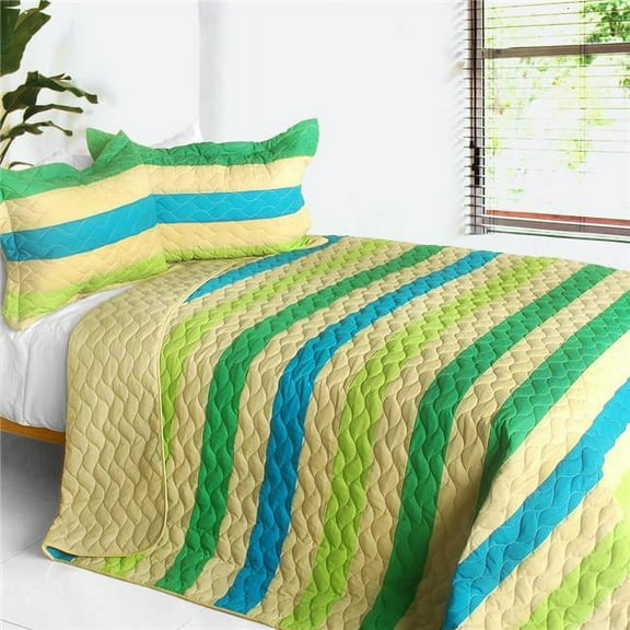 Wild Territory Shanti - 3 Pieces Vermicelli-Quilted Patchwork Quilt Set  Full & Queen Size - Green