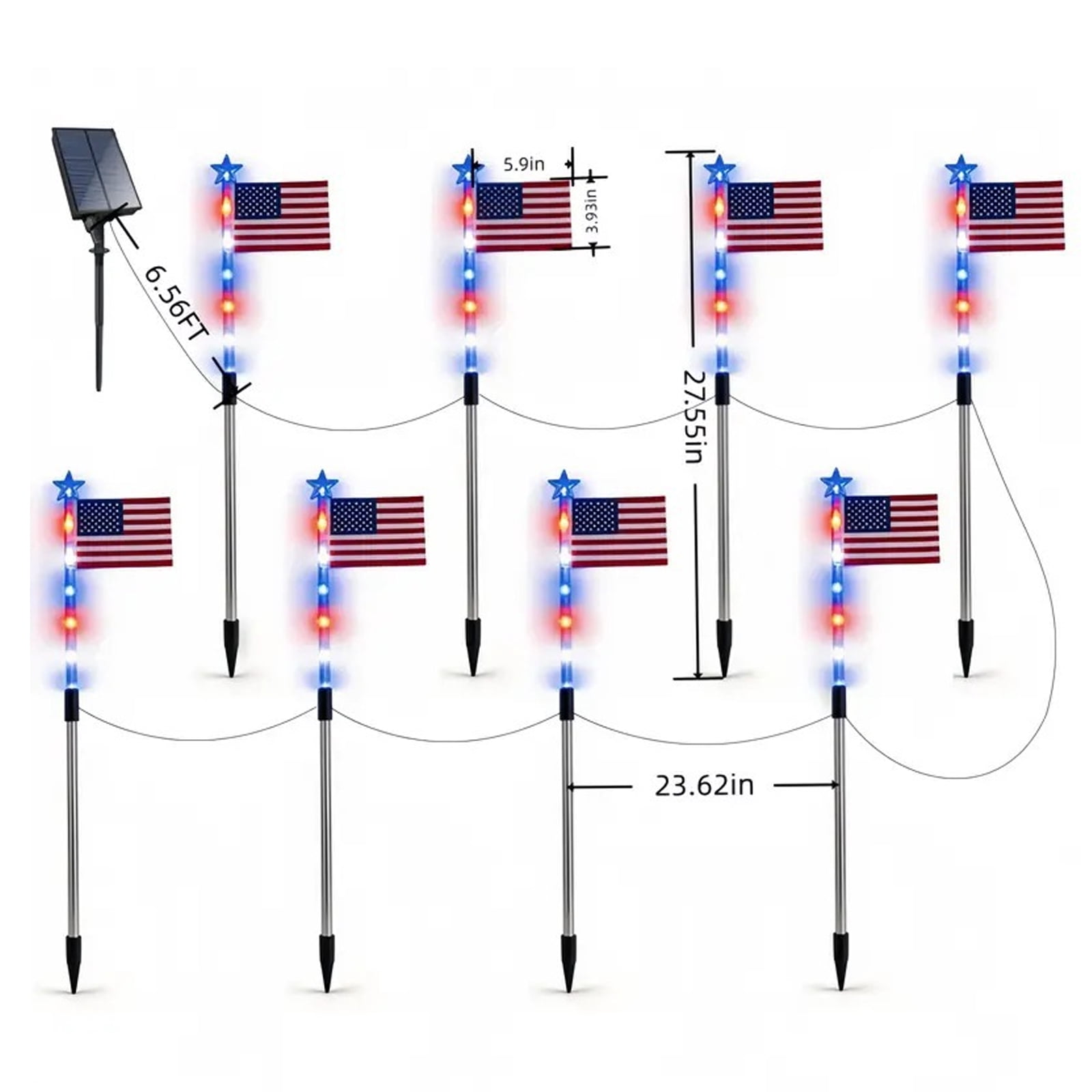 4th of July Decor Outdoor, 8 Pack US Flag Solar Garden Lights with Red White and Blue Lights & 8 Modes, Patriotic Lights Outdoor Waterproof for Fourth of July Independence Day Memorial Day