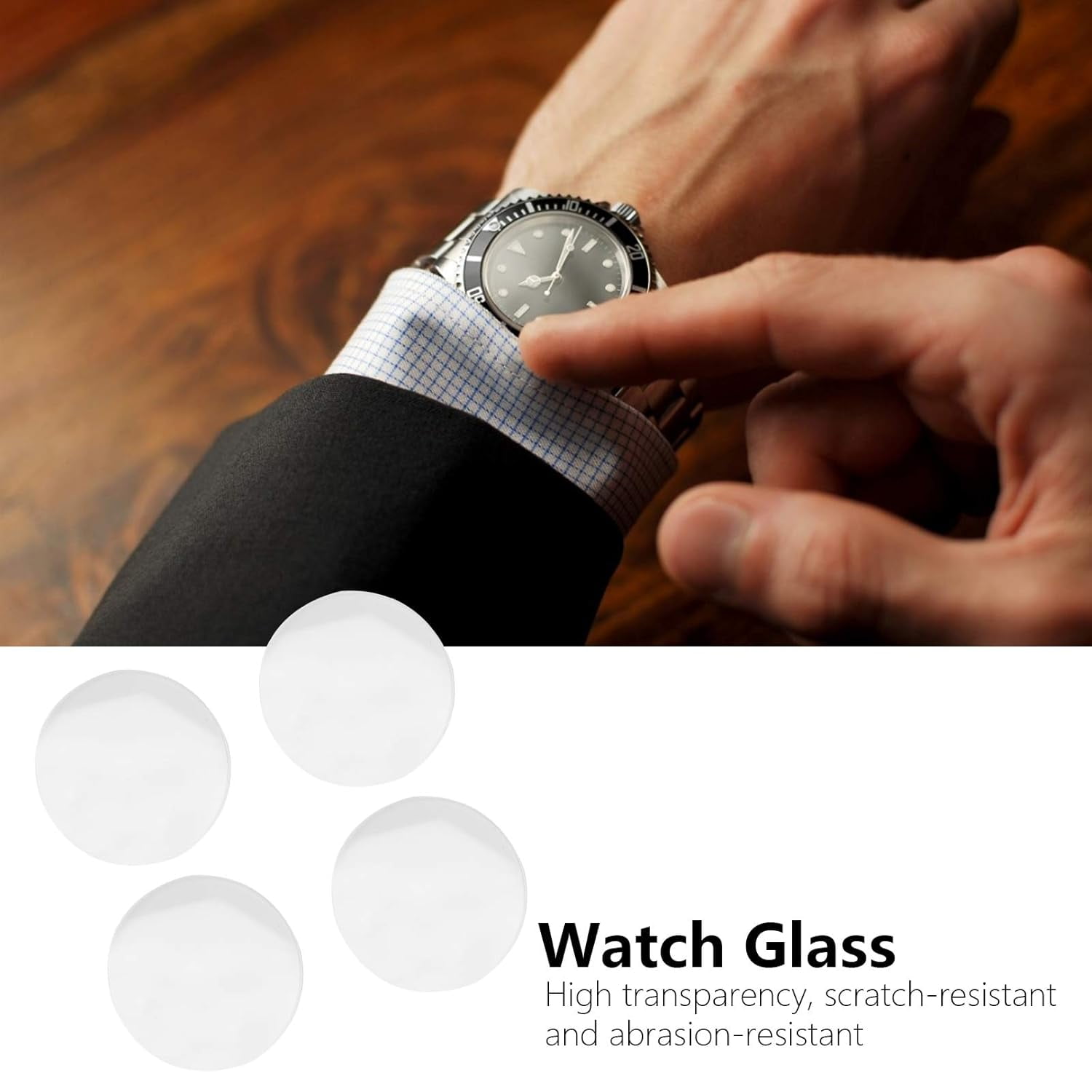 Wekity 4Pcs Watch Glass Sapphire Crystal Glass Watch Glass Flat Watch Glass Lens 28mm 29.5mm Double Domed Round High Transparency Watch Accessory