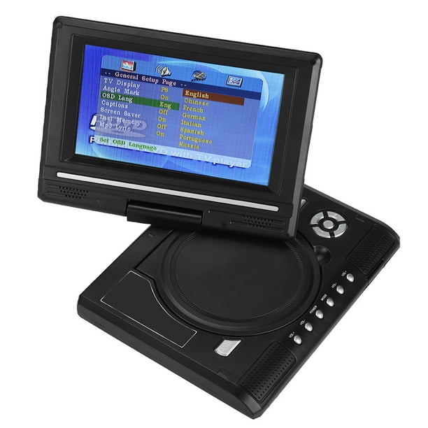 Reproductor de DVD portátil de 7" Mini CD para Coche TV/Función de Juego Pantalla giratoria 16:9 Memoria Grande con batería Recargable para Coche/Casa/Exterior