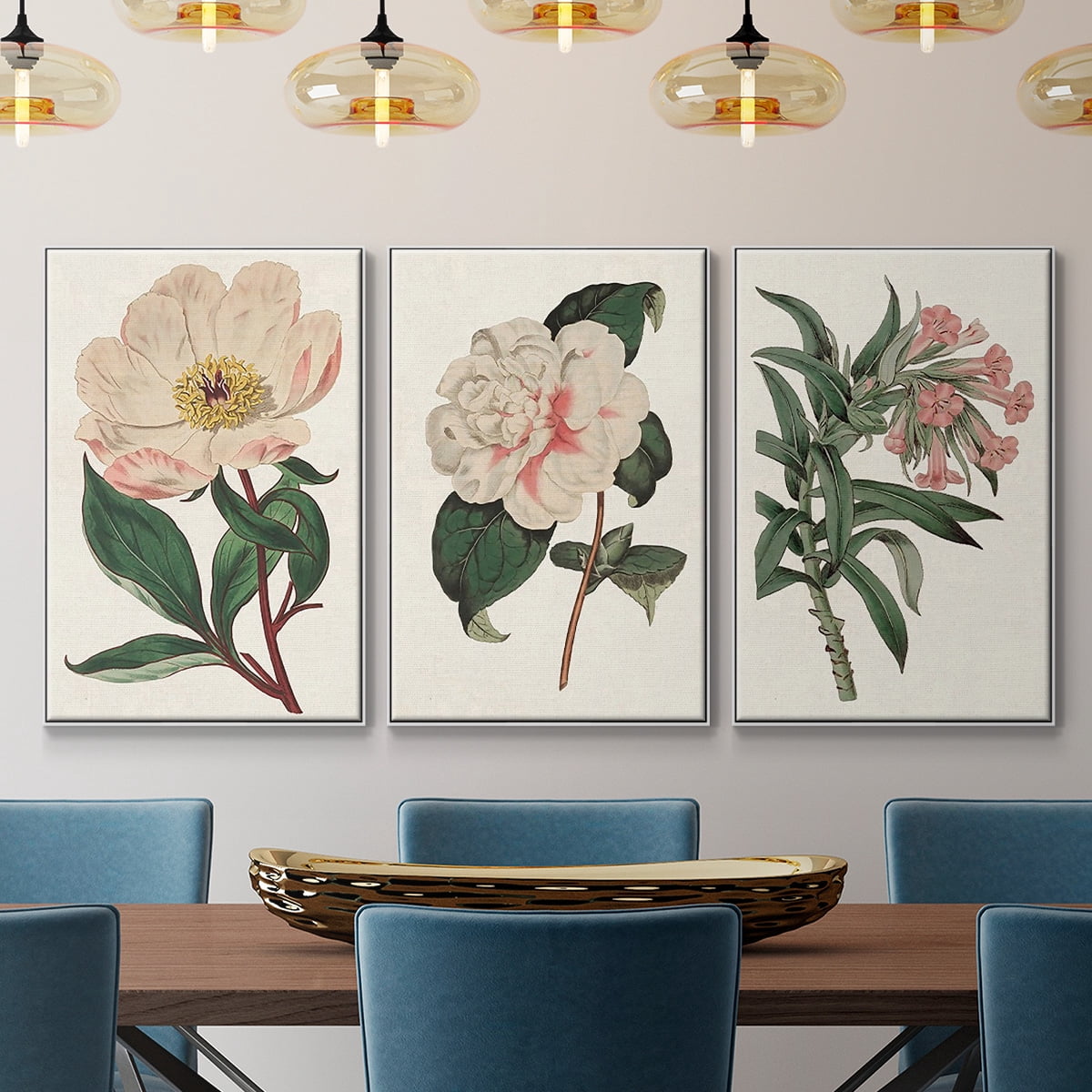 Pink Floral Mix VI - Framed Premium Gallery Wrapped Canvas L Frame 3 Piece Set - Ready to Hang