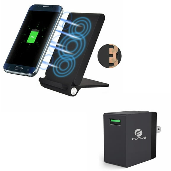 Folding 10W Fast Wireless Charger w USB 18W Fast Home Wall USB Adapter A9E for iPhone 11 Pro Max - BLU G9 Pro - BOLD N1 - Google Pixel 4 XL - LG G8X ThinQ - Samsung Galaxy Note 10 Plus Fold