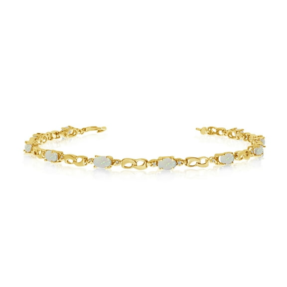 14K Yellow Gold Oval Opal and Diamond Link Bracelet