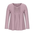 thumbnail image 4 of Dazajoo Women's Scoop Neck Pleated Blouse Solid Color Button Tunic Shirt 2024 Summer Casual Long Sleeve Flowy Hem Loose Fit Tops for Women,Pink,XL, 4 of 6