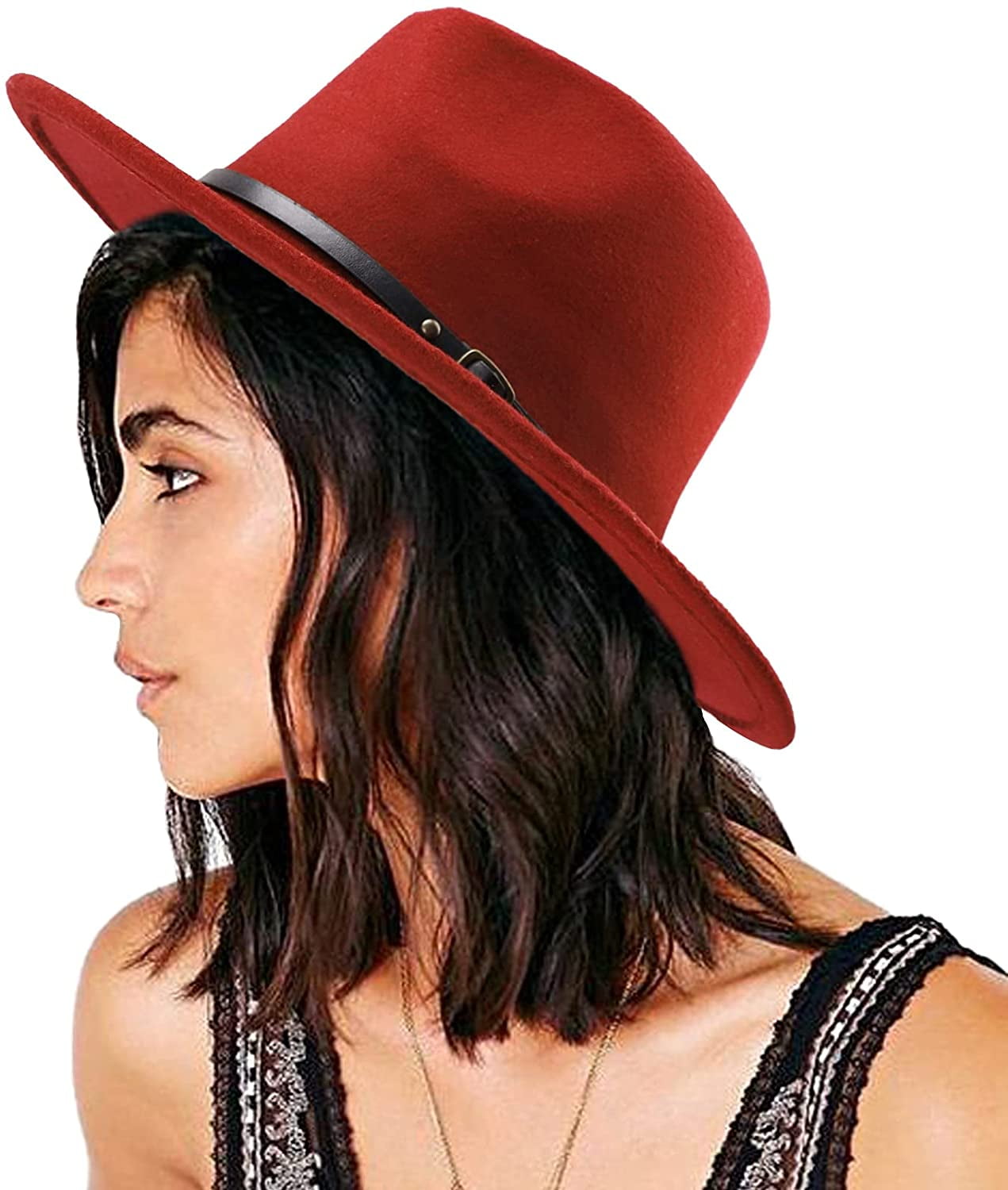 LINLINPAPA Women Belt Buckle Fedora Hat 