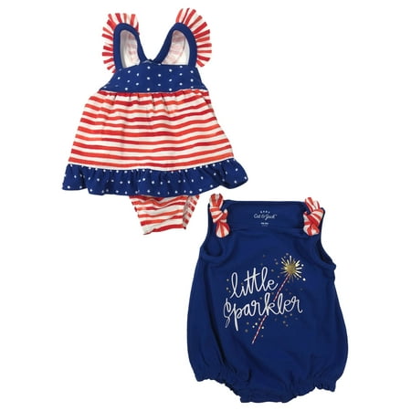 

Infant Girls Patriotic Blue Little Sparkler 2pc Baby Outfit Rompers Set 0-3m