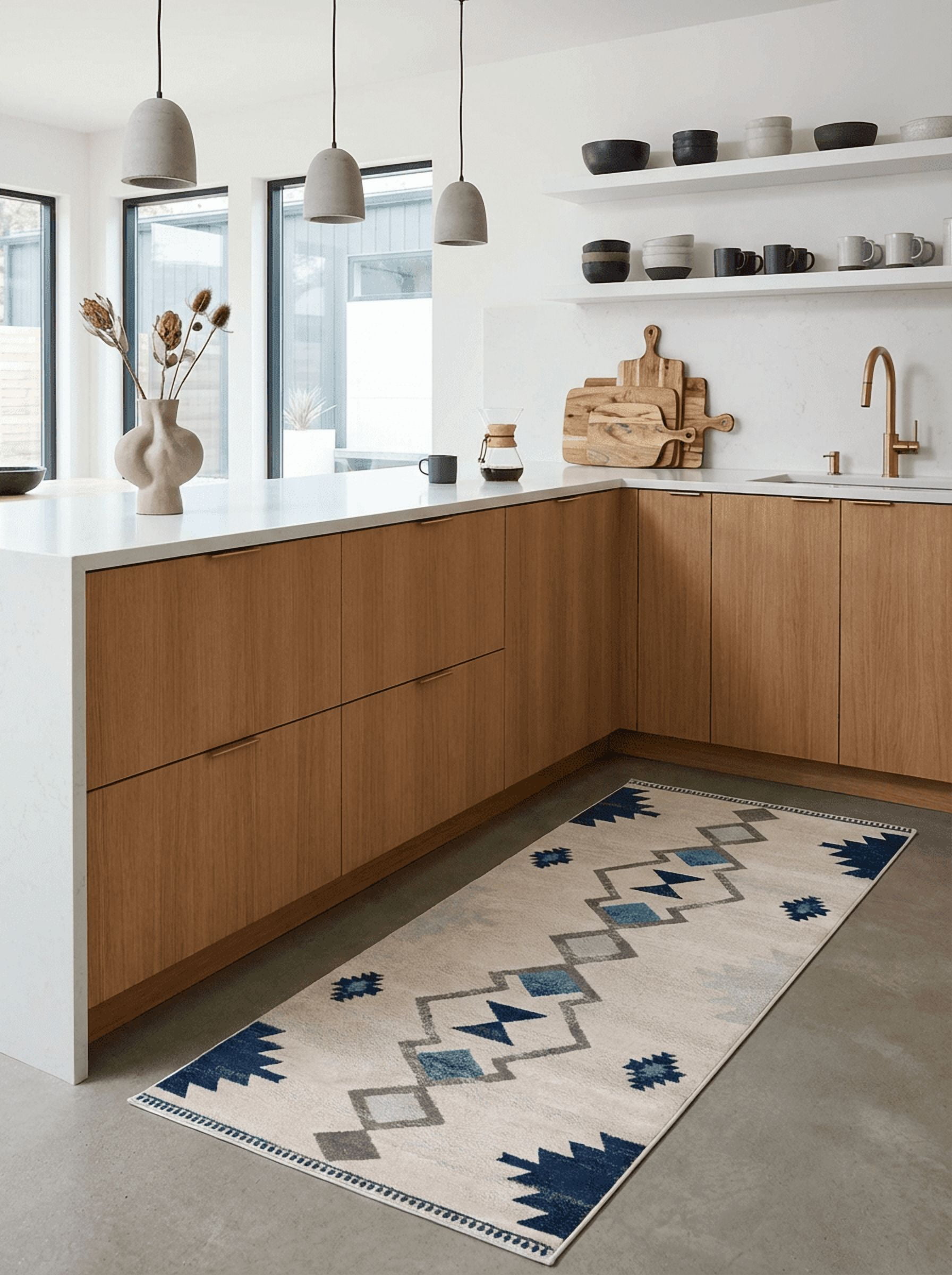 Rug Branch Savannah 2' x 12' (Exact Size: 2'3" x 12') Boho Indoor Runner Rug, Blue Beige, Contemporary - Entryway, Hallway, Bathroom, and Kitchen
