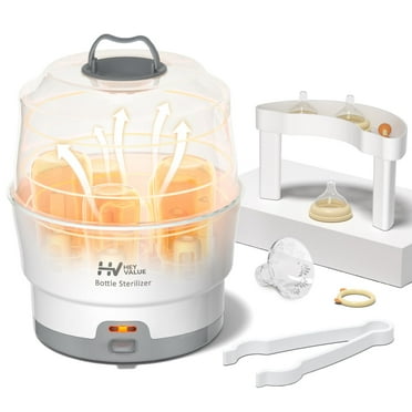 HEYVALUE Bottle Sterilizer,Baby Bottle Steam Sterilizer with Timer for Baby Bottles, Pacifiers, Pump Part,Toys White