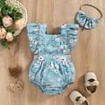 thumbnail image 2 of Odeerbi Baby Bodysuit Layette Set Onesie for Toddler Girls 2025 Fashion Cute Flowers Print Ruffles Flying Sleeve Romper Bow Headdress Suit Blue, 2 of 9