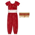 thumbnail image 4 of Alvivi Kids Girls Indian Belly Dance Outfit Arabian Princess Carnival Costume Crop Top and Pants Set Red 3Pcs/Set 5-8, 4 of 7