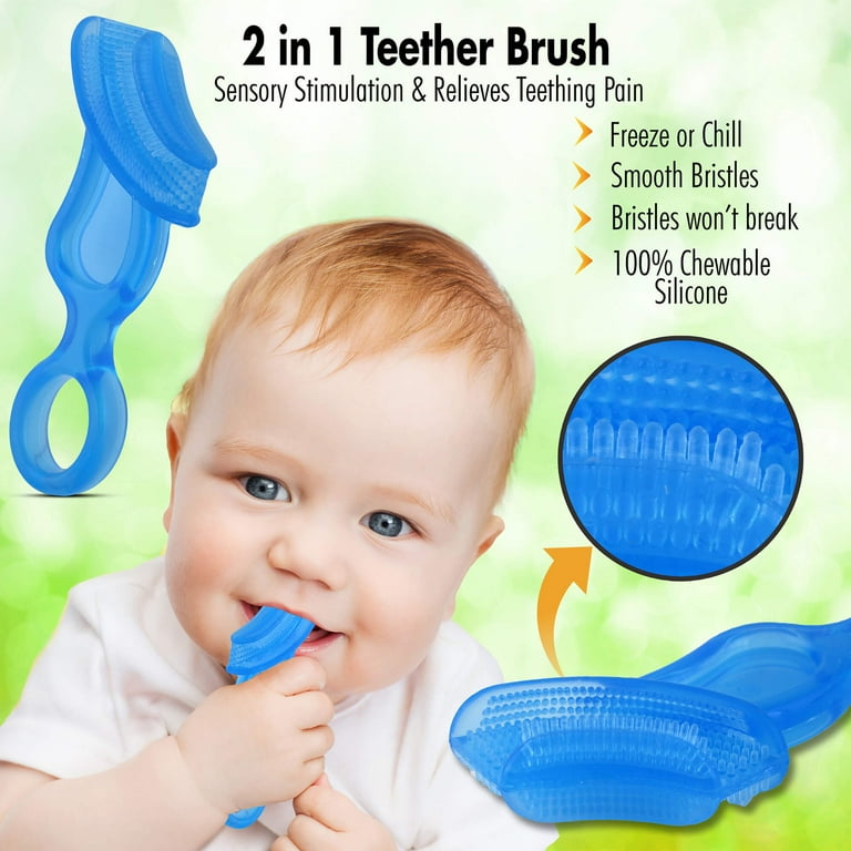 Brilliant Babys 1st Toothbrush Teether Chewable Silicone No BPA First Brush for Babies and Toddlers Blue 2 Count