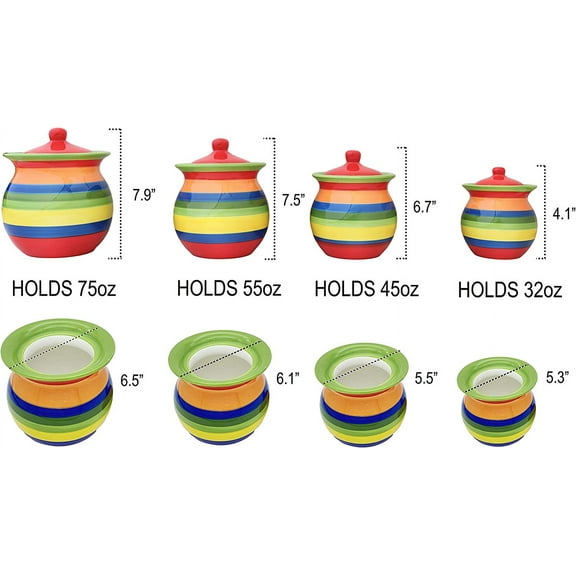 4PCs Hand Painted Ceramic Canister with Lid, Airtight Food Storage Jar for Coffee, Tea, Sugar, Flour