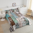 thumbnail image 3 of Vintage Windmill Quilt Twin Size, Farmhouse Rustic Wheel Comforter Set Farm Animal Rooster Cow Bedding Set Western Barn Wooden Board Country Duvet Insert Teens Adult Men Bedroom Decor,Teal, 3 of 5