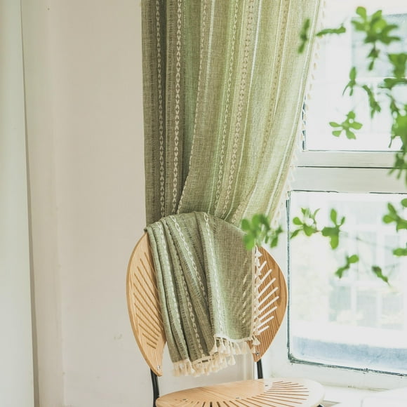 Cortinas Deeprove Green Boho de 24 cm de largo para dormitorio, 1 panel