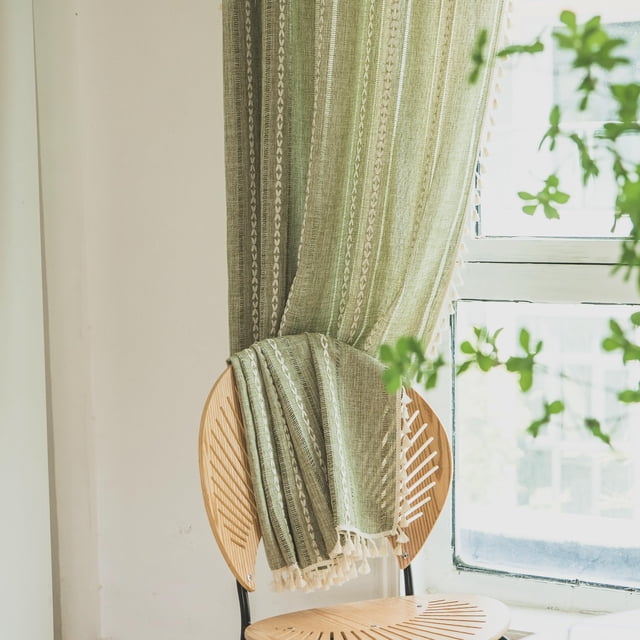 Cortinas Deeprove Green Boho de 24 cm de largo para dormitorio, 1 panel