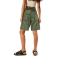 thumbnail image 3 of Garbnen Women's Bermuda Shorts Patchwork Curve Biker Shorts for Women Elastic Waist Striped Womens Cargo Shorts with Multiple Pockets, 3 of 4